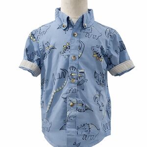 Maximus Rex Boys Dinosaur Button-Up Shirt | Size 4T | Blue Short Sleeve